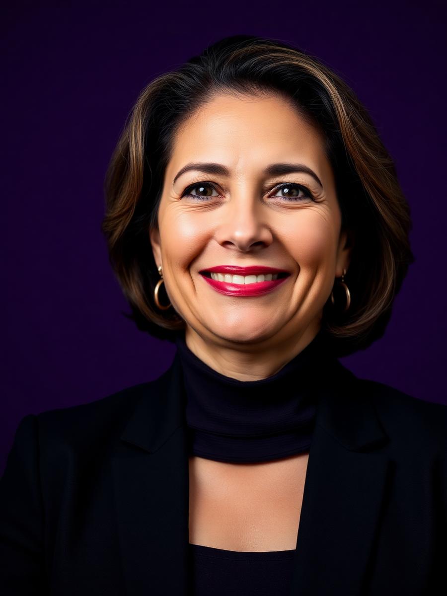 Retrato de empresária em fundo roxo